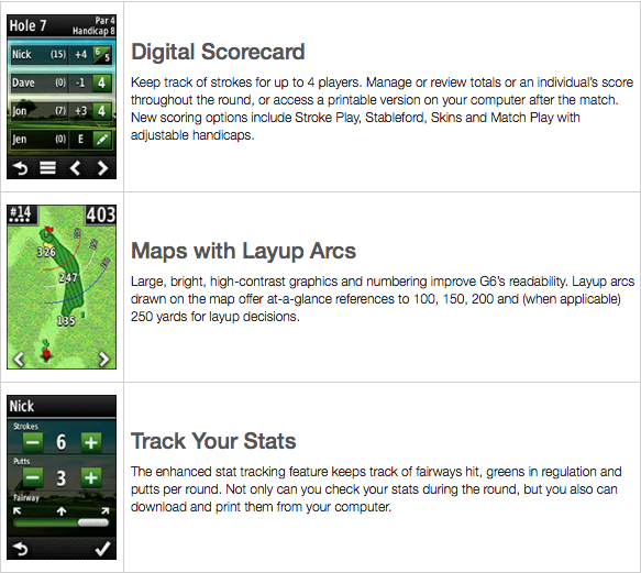 Garmin Approach G6 Golf GPS - features